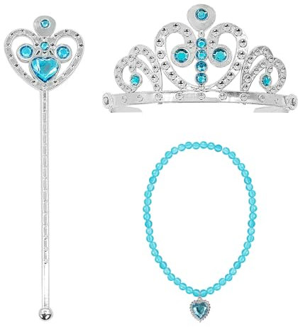 NebulaGlam Prinzessin Verkleiden Zauberstab Mädchen Stock Krone Halskette Prinzessin Tiara Set Prinzessin Schmuck Set Krone von Faschingskostueme Kinder (Blau)