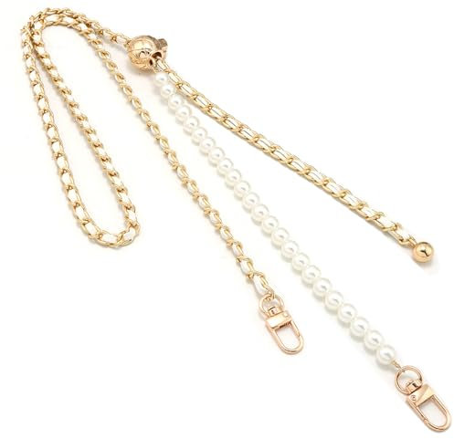 WANYI 120cm Taschenkette Gold Handykette Perlen Kette für Tasche Schulterriemen Leder Verstellbar Metallkette mit Aufgesetzten Perlen für Damen Crossbody Tasche Ersatz-Zubehör (Weiß)