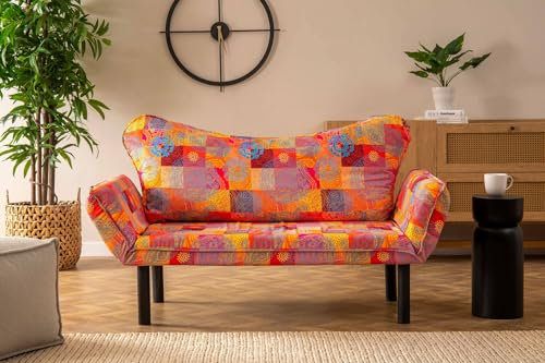 Dmora - 2-Sitzer SchlafsofaAquilonis, Verwandelbares Sofa, Lineare Stoffstruktur, Schlafsessel mit Stauraum, 150x65 h40 cm, Bunt