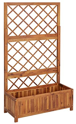 Somanki Hochbeet mit Spalier, Palettenrahmen, Hochteich, Gemüsebeet, Kräuterregal Balkon, Blumenbeet, Kräuterspirale, Tomatenbeet, Pflanzhochbeet, 80x38x150 cm Massivholz Akazie