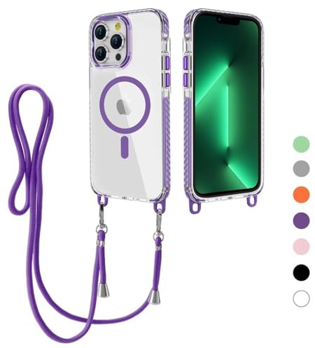 FERLAN Handykette Hülle für iPhone 13 Pro Max mit Band, Magnetische Transparent Handyhülle Kompatibel mit MagSafe, Necklace Hülle mit Band,Handyhülle für zum Umhängen,Case mit Schnur,Weiß