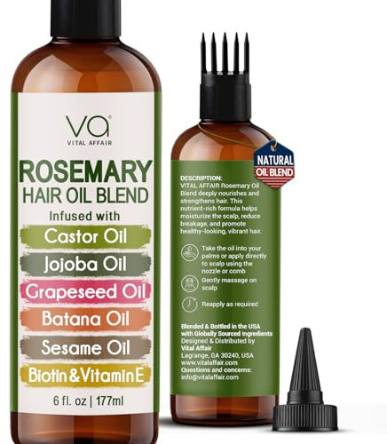 VITAL AFFAIR Blend Of Pure Rosemary Oil For Hair Growth With Castor, Batana, Jojoba Oil-Infused With Biotin & Vitamin E-Blend of Effective Hair Oils for Hair Growth-Strengthening Treatment 6 Fl Oz