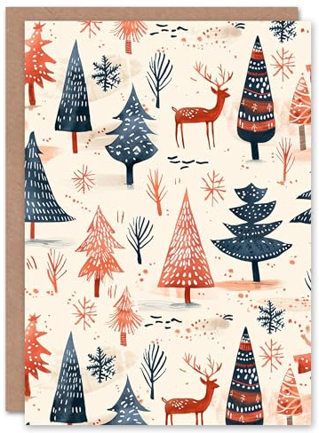 Artery8 Winter Forest Trees Reindeer Snow Folk Blank For Him Or Her Art Xmas Festive Christmas Card