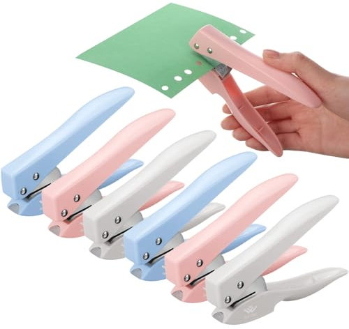 MotiMind 6 Stück Einzellochstanzer, Handstanzer, 1/4 Zoll, zum Basteln, 15 Blatt, Papierkapazität, ABS-Metall, Arbeitsersparnis, Bürobedarf für Etiketten, Grußkarten, Ausweise, Spanplatten