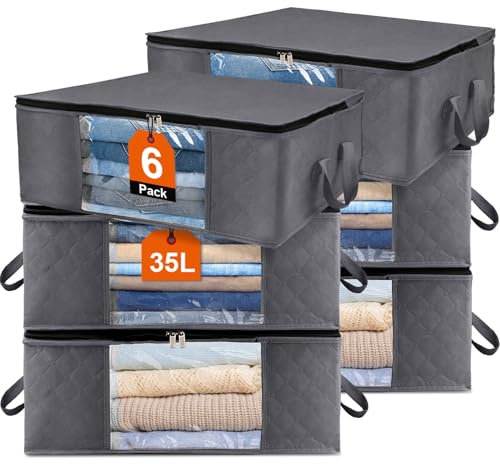 Withosent 6 Piezas Cajas Almacenaje Ropa, 35L Gran Bolsa Almacenamiento Ropa de Tela no Tejida, Organizador Armario Plegable con Mango para Debajo de la Cama, Mantas, Edredones