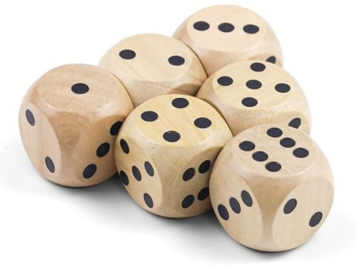 QUTHZZHY 6 dadi grandi in legno, 30 mm, dadi da gioco in legno naturale, dadi da gioco con puntini, per lezioni, giochi da tavolo (25 mm)