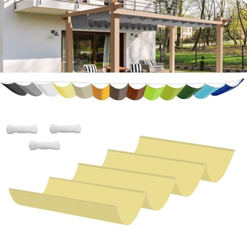 Einziehbar Welle Sonnensegel 140x450cm Beige (BxL), Verstellbar Schattenabdeckung,Sonnenschutz Wasserdicht Outdoor Pergola UV-beständig Markise,Anwendbar auf Garten Balkon Terrasse