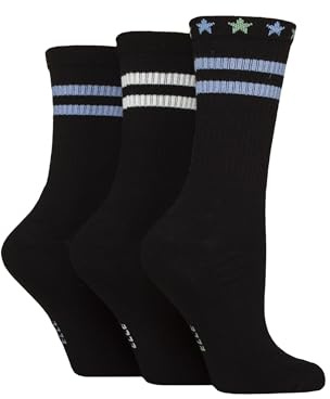 ELLE Women's Bamboo Sports Socks - Plain and Striped, Crew Socks, Half Cushion 3 Pair Multipack Sizes 4-8