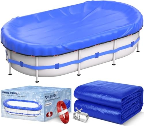 Bâche d'hiver ovale 500D extra épaisse pour piscine hors sol avec treuil et câble Bleu roi 500 D 500 m