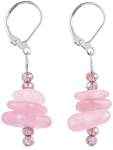 Orecchini Classici Fatti A Mano con Pietre Preziose, Quarzo Rosa, Tre Cristalli Di Pietre Preziose Naturali con Perline Irregolari, Orecchini Pendenti, Gioielli Estivi per Donne E Adolescenti