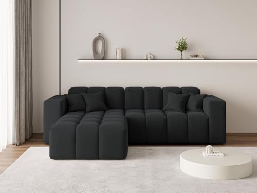 GRAINGOLD Loopo Ecksofa 265x180 cm, L-Form Sofa, Ecksofa für Wohnzimmer, Velour, 3-Sitzer Eckcouch, Modernes Design (Schwarz, Links)