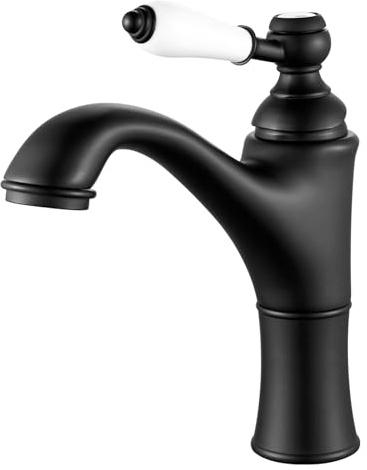 Rehomthy Robinet Salle de Bain Noir, Mitigeur Lavabo Monocommande, G3/8 | Robinet Lavabo Salle de Bain avec Poignée en Céramique, Laiton