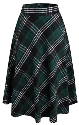 Damen Winterrock Warm Kariert Wollrock Hohe Taille A-Linie Maxirock Taschen | Warmer vintage rock lang mit taschen und elastischer bund. Perfekt für elegante damen retro kleidung im alltag.