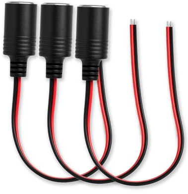 3 Pcs 18AWG 12V Car Cigarette Lighter Socket Female Power Adapter Plug | Replacement Power Supply Car Socket Connector with 30cm/1ft Bare Cable Wire 240W for GPS Air Pump Dash Cam Inverter Accessory