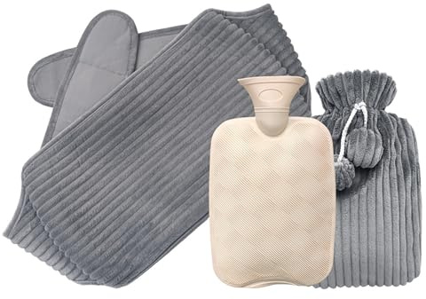 Hot Water Bottle Wearable, Extended 130cm Heating Belt Relieve Fatigue and Period Pain, 1000ml/2000ml Wrap Around Large Hot Water Bag, Hot and Cold Therapy(Dark Gray 3-Piece Set,1000ml)