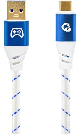 OEHLBACH GAMING New Game Blue - USB Type-A auf Type-C Kabel 10Gbps - Ladeleistung bis 60W - doppelt geschirmt - vergoldete Kontakte - 2,0m - Gaming Kabel mit Gewebemantel - blau/weiß