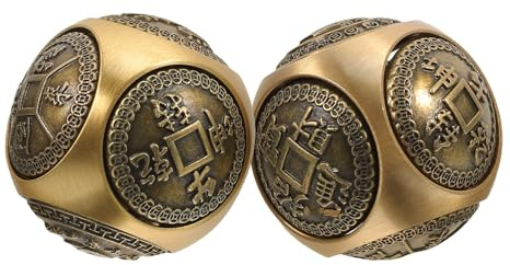 SOPOTUTU 2 Stück Baoding Kugeln Messing Handbälle mit Sechsseitigem Relief für Handtherapie Stressabbau und Dekoration Traditionelle Chinesische Kupferkugeln für Entspannung und Fitness