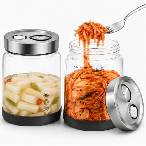 Diesisa 2 Tarros de Fermentación de 1L con Vidrio Borosilicato para Kimchi