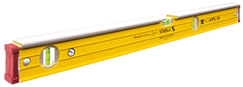 STABILA Maurer-Wasserwaage Type 96-2 K, 81 cm, integrierter Klopfschutz, extrasteifes Alu-Profil, 1 Horizontal-/2 Vertikal-Libellen, stoßdämpfende Endkappen, Made in Germany, Gelb