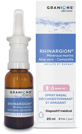 Rhinargion Spray Nasal - Décongestionnant et Apaisant - Granions® - Spray 20 ml - Minéraux - Camomille - Aloe Vera - Dès 6 mois - Marque Française