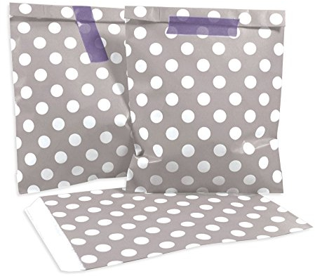 Frau WunderVoll® 25 PAPIERTÜTEN Taupe/HELLGRAU, Punkte 13 x 16,5 cm, 45 Gramm Papier, flach/Candy Bar, Hochzeit, Kindergeburtstag, Papiertütchen, Candybag, Tüten, Mitgebseltüten