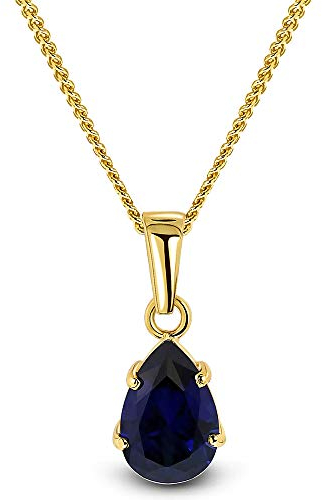 MIORE Schmuck, Goldkette Damen, Saphir Edelstein Kette mit Kettenanhänger Gold, Gliederkette Gold 9 Karat 375 Gelbgold, 45 cm lang, Halskette Damen