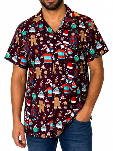 King Kameha Funky Hawaiihemd Herren Kurzarm Fronttasche Hawaii-Print Weihnachten Christmas Designs X-Mas