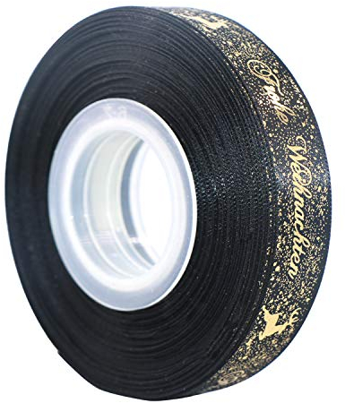 LOOGI 22m Schleifenband 15mm Satinband, Geschenkband Weihnachten Schwarz Dekoband Weihnachtsband Stoffband mit Frohe Weihnachten