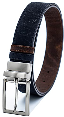 Herren Wendegürtel aus Korkleder, Gürtel für Männer aus Kork 35 mm breit (schwarz/dunkelbraun, EU85cm)