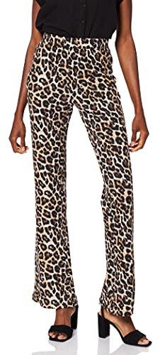 Noisy may Damen Flare Hose mit elastischem Bund und ausgestelltem Bein, Farben:Beige-Schwarz, Größe:L