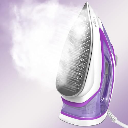 OMAIGA - Steam Iron for Clothes, 1750W Clothes Iron with Fast Heating Ceramic Coating, 3-Way Auto Shut-Off, Clothes Iron with 15oz Water Tank,