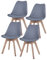 etc-shop Esszimmerstühle Eiche hell grau Schalenstühle 4er Set Küchenstühle Holz, Kunststoff, PP Sitzpolster, PU Leder, BxTxH 48x42x82 cm, 4er Set