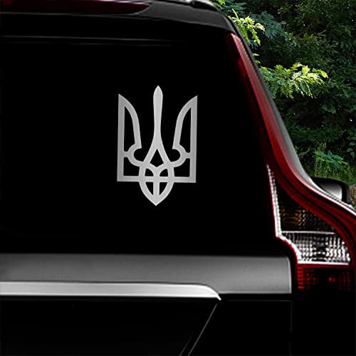 Leniutor Ukraine Wappen-Vinyl-Aufkleber, 2 Stück, reflektierend, Tryzub Ukrainisches Dreizack Auto-Aufkleber wasserdicht Ukraine-Aufkleber für Autos Stoßstange Heckscheibe (Gebürstetes Silber)