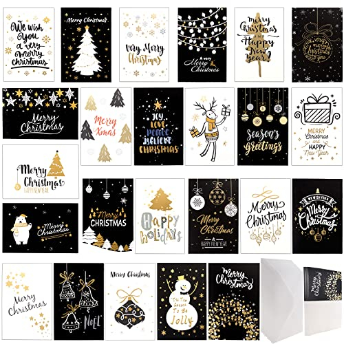 Weihnachtskarten mit Umschlägen Set Doppelkarten Klappkarten Grußkarten Blanko mit Briefumschlag Frohe Weihnachten Karte Postkarte Weihnachtspostkarten Christmas Card 24 Stück