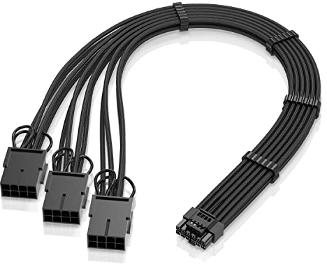 EZDIY-FAB GPU Power Sleeved Cable Extension, 16pin(12+4) 12VHPWR PCIe 5.0 Connector Male to 3X PCIE 8 PIN for RTX ˋ4070ti/ 4080/ 3090Ti, with Pre-Installed Cable Combs-16AWG/Black