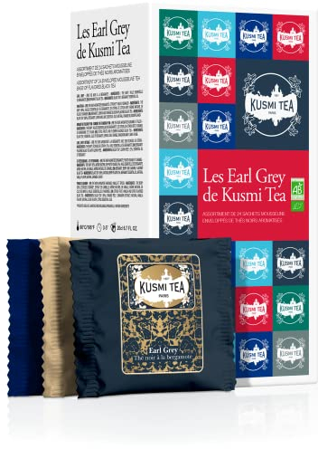 Kusmi Tea - Coffret Les Earl Grey - Assortiment de Thés Bio - Idée Cadeau Homme et Femme - Thés Noirs Bio Aromatisés - Fabriqué en France - 24 Sachets, Sélection de 6 Recettes Iconiques