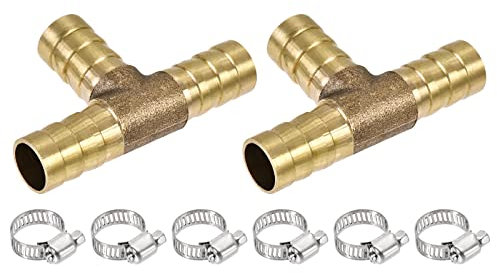 M METERXITY 2 Paquete Lengüeta Manguera Accesorios - 10mm OD Latón Manguera Accesorio Tubería Conector Con Manguera Abrazaderas Aplicar Agua Combustible (T Forma 3 Vías)