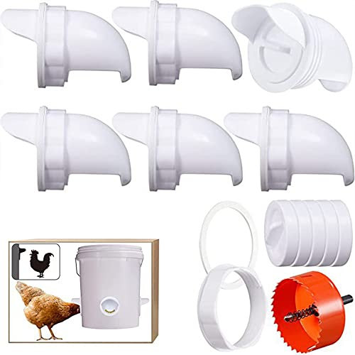 HEYOUTH Mangeoire Poules 6 Ports,Mangeoire Poules Automatique,Mangeoire Poules Anti Nuisible,DIY Mangeoire à volaille Gravité Kit,Mangeoires à Poulets Zéro Déchet ,Convient Aux Seaux, Boîtes, Auges