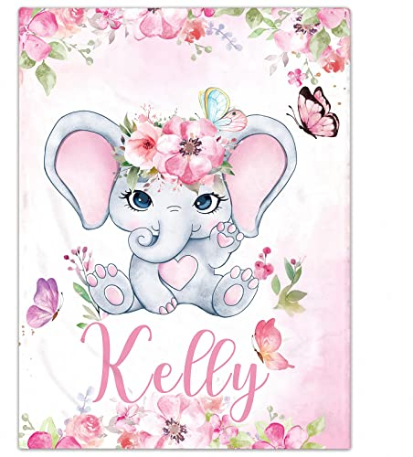 Personalisierte Babydecke mit Namen oder Wunschtext Kinderdecke Namensdecke Tier Elefant Panda Individuelle Baby Decke für Geburtstag, Geschenke