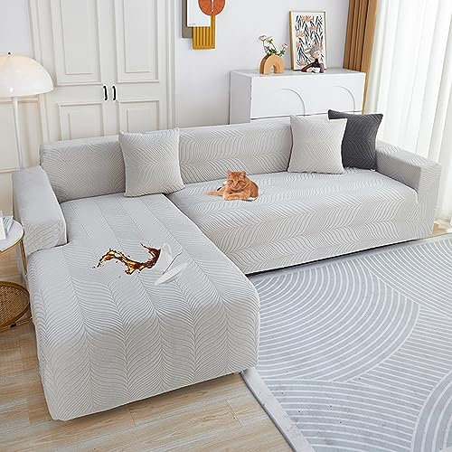 Sofa überzug L Form Wasserdicht,2 Stück Couch überzug Ecksofa L Form Rechts Links, Jacquard Chaiselongue Sofa Schonbezug ,Sofabezug Sofahusse Couchbezug für Sektionssofa (Light Gra3, 3seats+4seats)