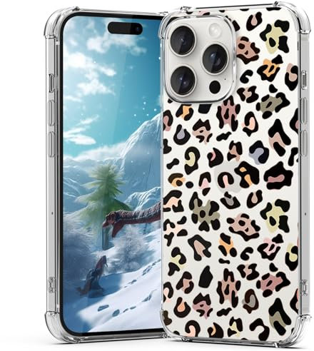 CAROKI Clear Case for iPhone 15 Pro Max, Anti-Yellowing, Leopard Pattern, Shockproof Soft Cover