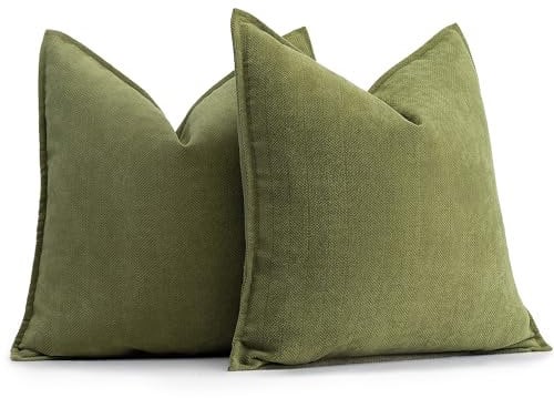 ZWJD Oliv Grün Kissenbezug 40x40 2er Set Chenille Kissenbezüge Sofakissen Kissenhüllen mit elegantem Design, weiche und luxuriöse dekorative Dekokissen für Couch, Bett und Heimdekoration