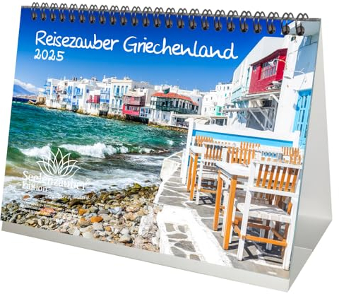 Reisezauber Griechenland DIN A5 Tischkalender für 2025 Athen Urlaub Reise - Geschenkset Inhalt: 1x Kalender, 1x Weihnachtskarte (insgesamt 2 Teile)
