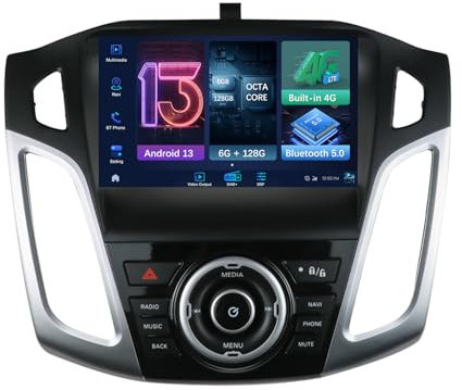 MISONDA Android Autoradio 6G+128G für Ford Focus 3 Mk 3 2012–2019 mit kabellosem Carplay Android Auto GPS Navi WiFi 9 Zoll QLED 2 Din Bluetooth Mirror Link FM/RDS/4G/DAB+ Rückfahrkamera