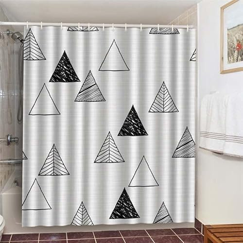 Duschvorhang 180x220 Dreieck Grau Shower Curtains Wasserdichter Anti-Schimmel Duschvorhänge Waschbar Duschvorhang Badewanne mit 12 Duschvorhängeringen Duschvorhang