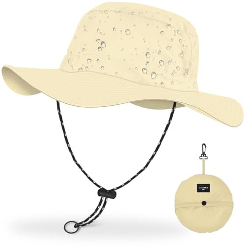 Qaestuan Sonnenhut Herren Damen, Sonnenschutz UPF 50+ Boonie Hut mit Breiter Krempe, Faltbar Safari Hut Outdoor Anglerhut Wanderhut mit Kinnriemen, Wasserdicht und Atmungsaktiv, Khaki