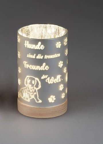 Dekoration 1 Stück Deko-Licht 15cm mit Spruch und Timer-hellbrauner Holzsockel- Hunde sind die treusten Freunde der Welt