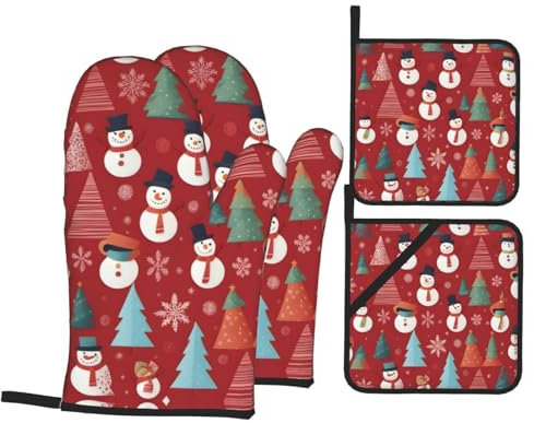 Lot de 4 gants de cuisine et maniques de Noël en carton pour barbecue et pâtisserie