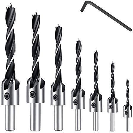 Pfloge® 7 Pcs HSS 5 Flute Senker Bohrer Set Screwdriver Reibahle Holzverarbeitung Countersink Drill Werkzeug, 3-10mm
