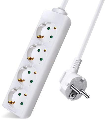 Regleta de Enchufes con 4 Tomas de Corriente (Cable de 5m, Sin Interruptor) Blanco
